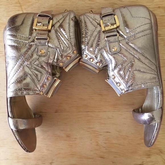 Pedro Garcia Gold Leather Gladiator Sandals 38 / 7 - Picture 2 of 8